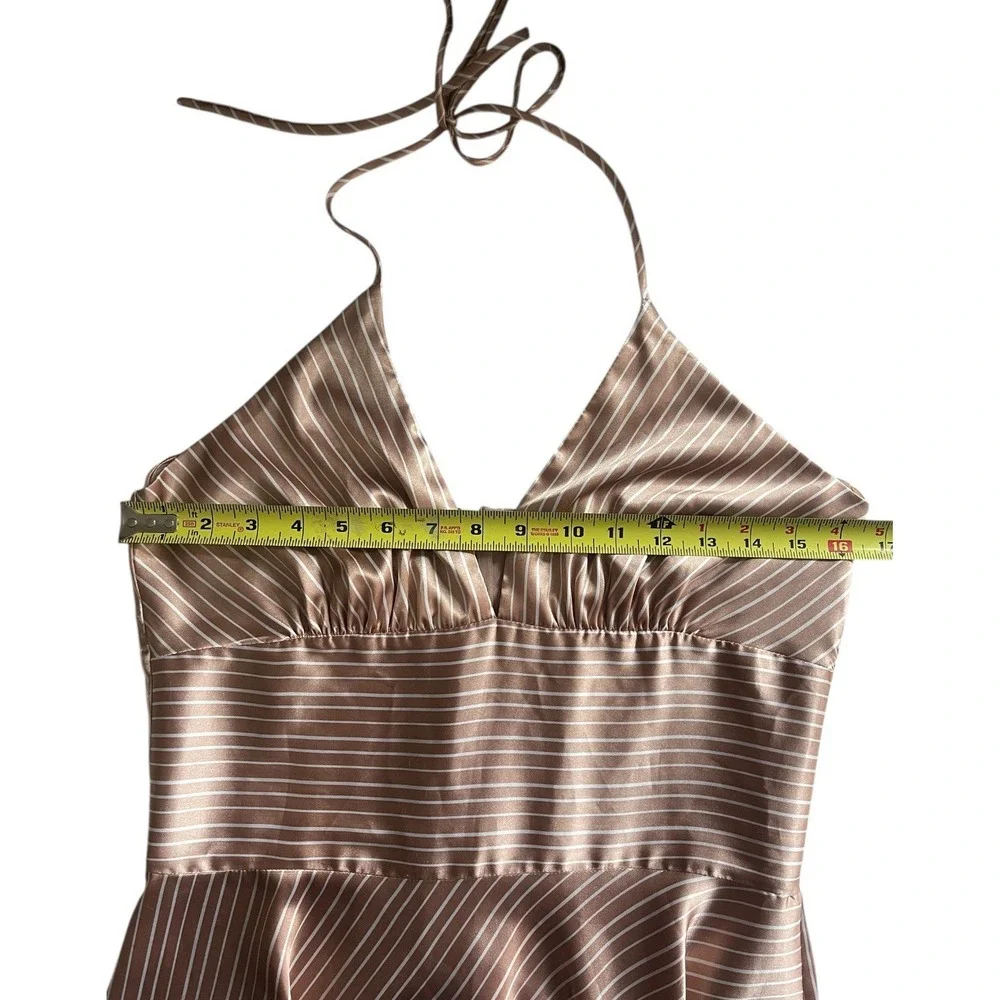Vintage Alyn Paige Satin Stripe Halter Midi‎ Dress Retro Y2k Coquette Sz M